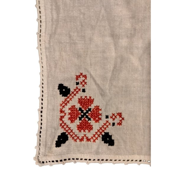 handmade Other - Embroidered Red Black Heart Hand Doily Table Runner Vintage Cross Stitch Goth